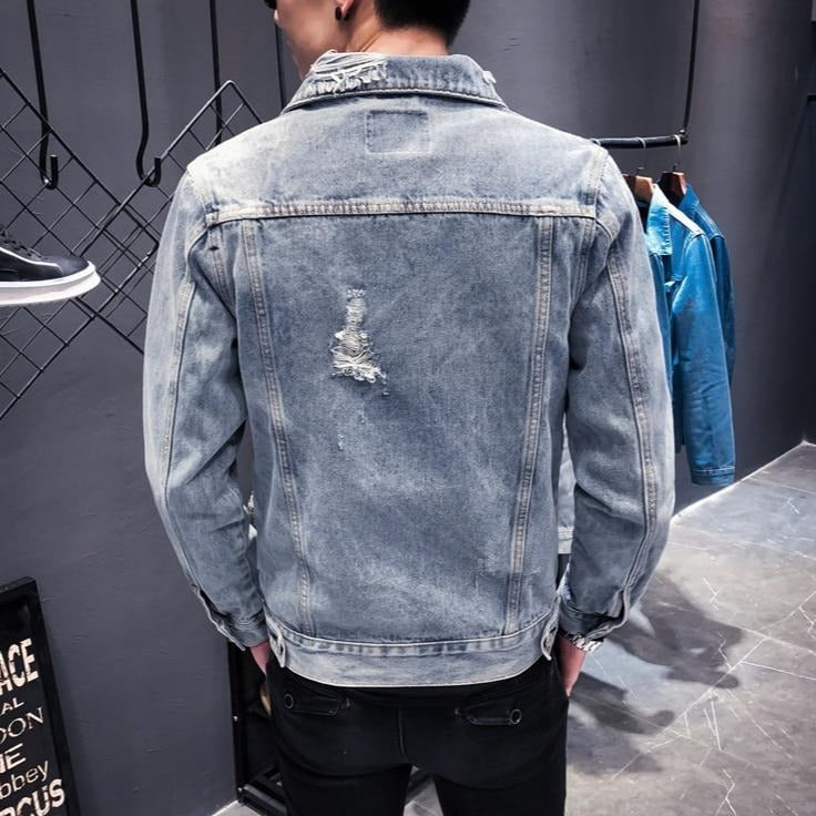 Denim Jacket with Distressed Patches