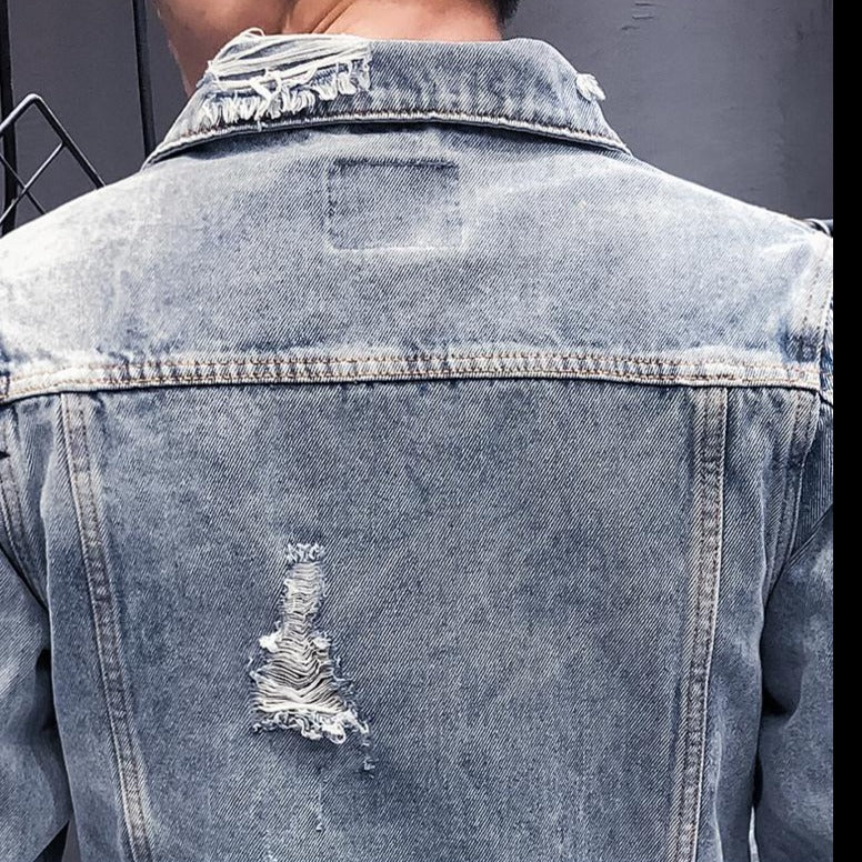 Denim Jacket with Distressed Patches